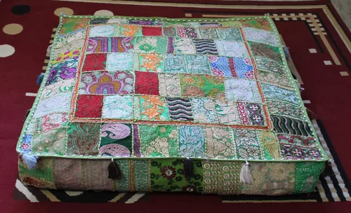 Vista 8 de CRAFT KALA Craft Kala - Funda de puf tradicional con diseño bordado indio, diseño de retazos, estilo otomano, para sala de estar