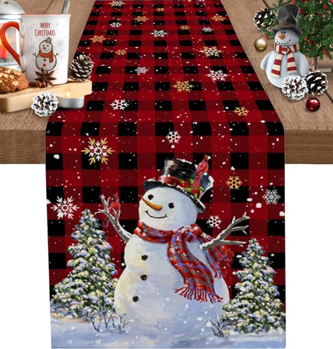 Vista 15 de Juego de 4 manteles individuales de árbol de Navidad, mantel rojo para decoración de mesa de comedor, manteles lavables de lino de algodón a cuadros