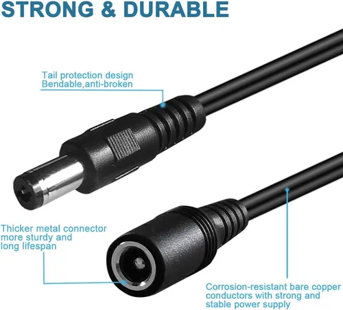 Vista 4 de SIOCEN Paquete de 2 cables de extensión de CC de 6 pies de 0.217 in x 0.083 in macho a hembra para CCTV, vigilancia de seguridad, cámara IP