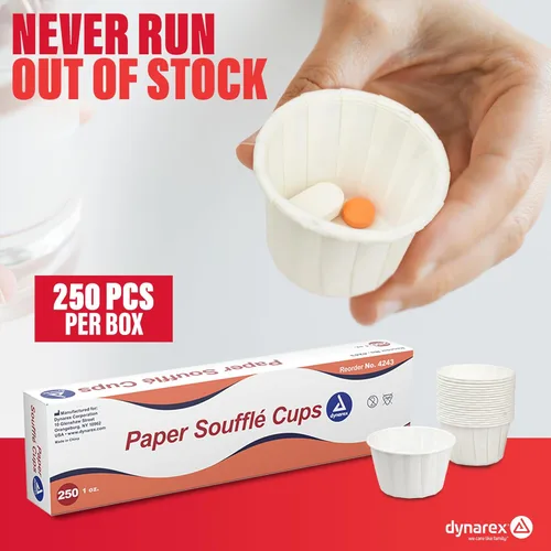 Vista 7 de Dynarex Vasos de Papel para Medicina - Vasos Desechables Souffle de 1 oz para Píldoras y Medicamentos - Vasos de Papel Pequeños con Bordes