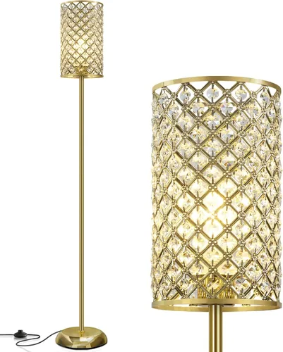 Vista 13 de Lámparas de pie de cristal GyroVu para sala de estar, lámpara de pie negra de 3 luces, lámpara alta de pie con elegante pantalla de cristal K9