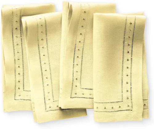 Vista 13 de Servilletas de lino de 18 x 18 pulgadas – Juego de 4 servilletas de tela bordadas de 100% lino puro, con vainica, lavables para Navidad, Halloween