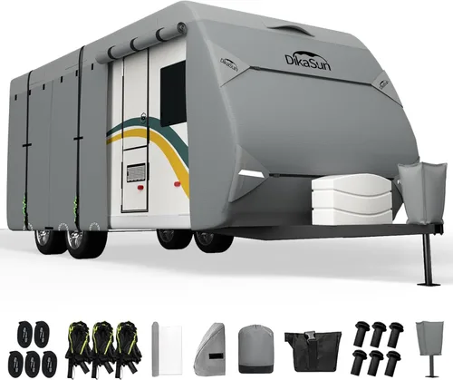 Vista 8 de Cubierta desplegable para cámper de 8 a 10 pies, 7 capas impermeable, cubierta de remolque plegable anti-UV, cubierta de caravana para autocaravana