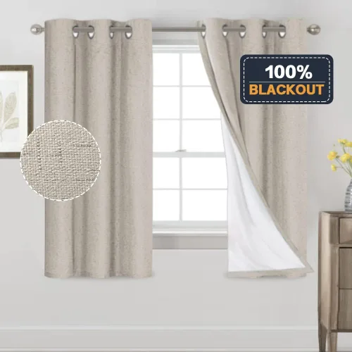 Vista 409 de Primitive - Cortinas opacas 100 % de lino texturizado natural para dormitorio, sala de estar, cortinas para ahorra energía, tela de arpillera