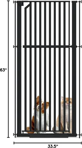 Vista 9 de Glaf Puerta extra alta para mascotas de 63 pulgadas, puerta de gato montada a presión, puerta de metal de seguridad para gatos, ancho ajustable