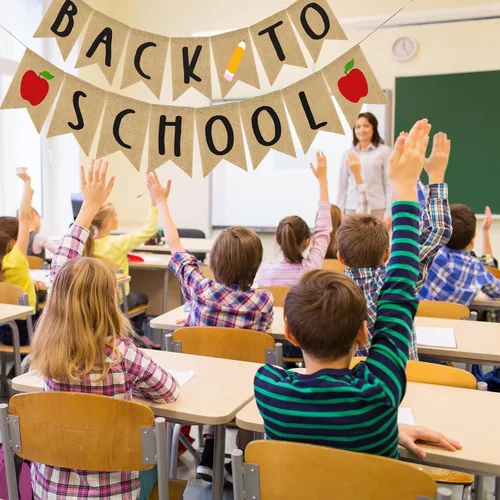 Vista 4 de AnyDesign Cartel de regreso a clases, 2 paquetes, premontado, arpillera rústica, 118 pulgadas, color negro