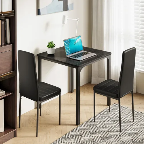 Vista 3 de Gizoon Mesa de Cocina para 2, Juego de Mesa y Sillas de 2, Juego de Mesa de Cena de 3 Piezas con 2 Sillas Tapizadas de PU para Comedor, Sala de Negro