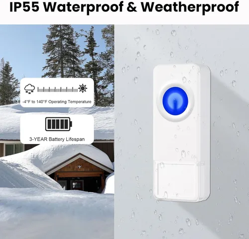 Vista 6 de PHYSEN Timbre inalámbrico con 2 receptores y 2 botones – Kit de timbre impermeable PHYSEN que funciona a un rango de 1300 pies, 58 melodías y 5