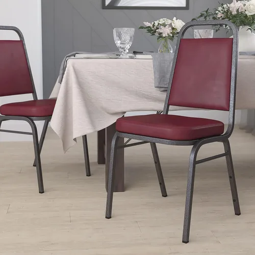 Vista 11 de EMMA + OLIVER Silla de banquete con respaldo trapezoidal, vinilo negro/marco negro 2.5" Seat