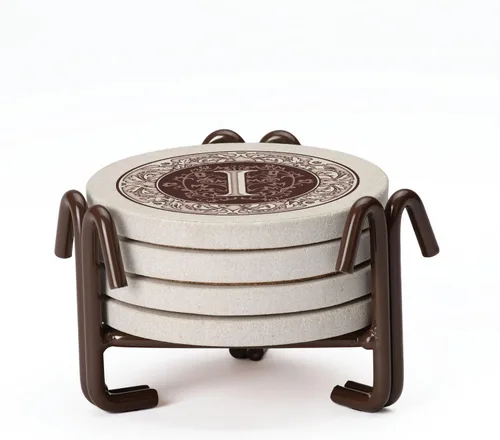Vista 16 de Thirstystone - Juego de 4 posavasos con monograma de piedra arenisca en bronce y hierro (letra S) Natural Absorbent Stone, Bronze Iron Ram Holder