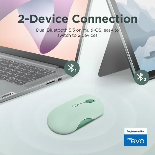 Lenovo Ratón Bluetooth inalámbrico 350, clic silencioso, DPI de 3 niveles (1000, 1600, 2400), duración de la batería de 36 meses, 2 dispositivos de