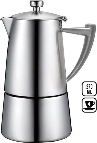 Vista 4 de CUISINOX Roma - Máquina de café expreso de acero inoxidable satinado para estufa, 4 tazas (6 onzas)