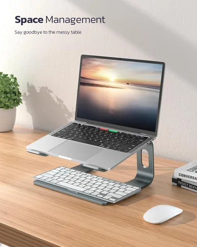 Vista 7 de Nulaxy Soporte desmontable de aluminio para laptop, ergonómico ventilado, elevador de computadora para escritorio, diseño antideslizante, compatible