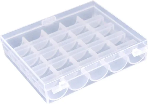 Vista 2 de AKIRO Caja de bobinas vacías con 25 ranuras, caja de almacenamiento de plástico para máquina de coser, paquete de 2