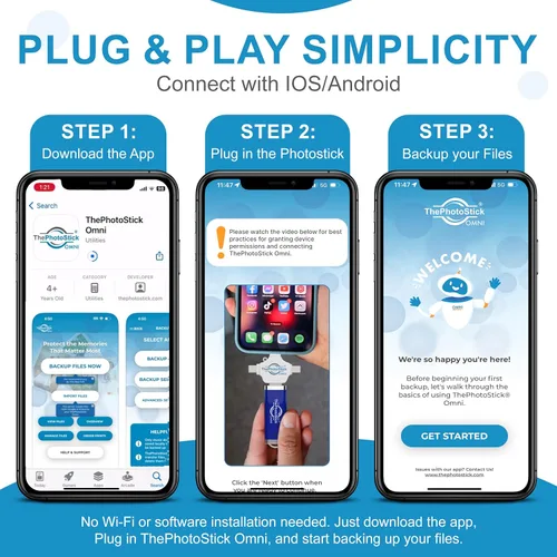 Vista 6 de ThePhotoStick® Omni - Unidad flash USB de 256 GB y Memory Stick – Copia de seguridad de fotos y videos para iPhone, Android, Mac y PC – Conexión