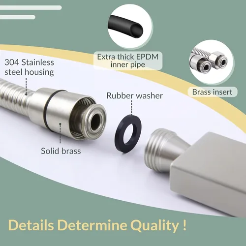 Vista 7 de APLusee - Manguera de ducha flexible de 59 pulgadas, tubo de ducha de acero inoxidable 304 con conector giratorio de latón, pieza de repuesto