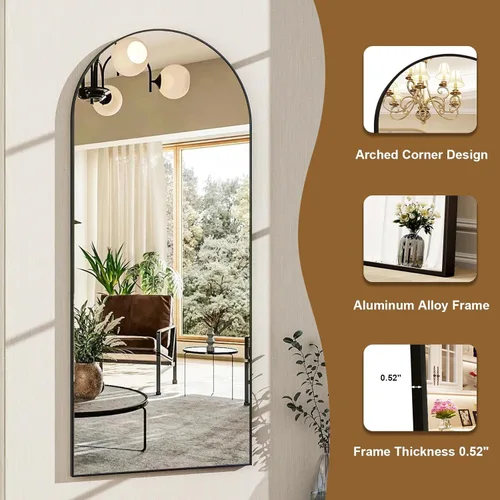 Vista 6 de HARRITPURE 56"x21" Espejo de cuerpo entero con arco, espejos de piso con marco de aleación de aluminio, de pie libre, montado en la pared