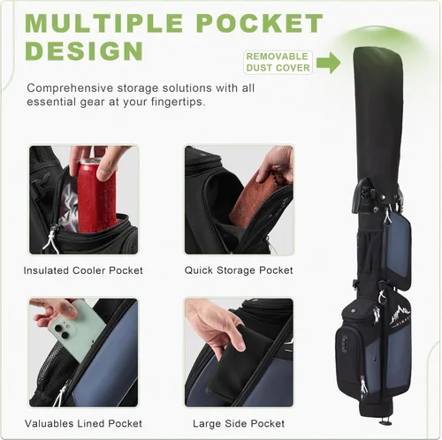 Vista 5 de Bolsa de golf ligera con soporte para transportar – Bolsa de golf fácil de llevar y duradera para Pitch n Putt para el campo de práctica, Par 3