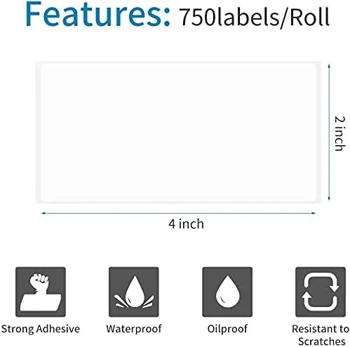 Vista 2 de Essential - Etiquetas térmicas directas de código de barras de 4 x 2 pulgadas, impermeables y a prueba de aceite, a prueba de arañazos, 750