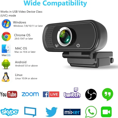 Vista 4 de XPCAM Cámara web Full HD 1080P con micrófono y trípode, cámara de computadora de transmisión profesional con cubierta de privacidad, cámara web USB