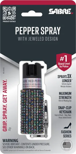 Vista 8 de SABRE Spray de pimienta con joyas, máxima potencia, diseño monocromático elegante, clip a presión de acceso rápido y fácil para sujeción segura