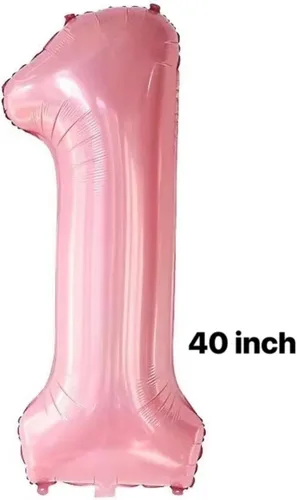 Vista 2 de Juego de globos rosa con corona número 1 de 40 pulgadas, globos de primer cumpleaños para niñas, decoraciones de fiesta de primer cumpleaños