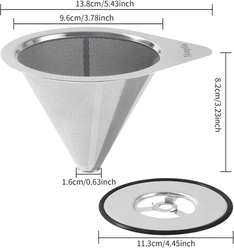 Vista 5 de Mongdio Gotero de café vertido, gotero de café de acero inoxidable, filtro de café de metal reutilizable, diseño de doble malla para verter sobre