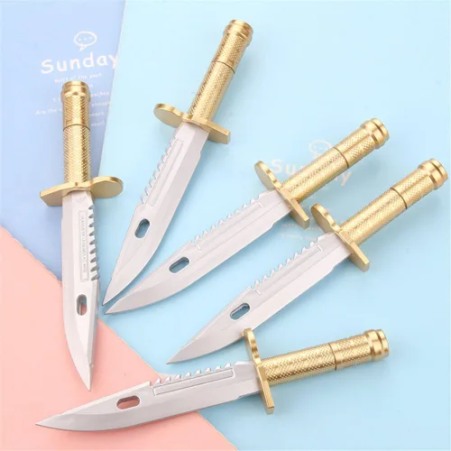 Lindos bolígrafos de tinta de gel con forma de daga de arma kawaii, papelería coreana, suministros escolares para estudiantes (5 piezas/juego)