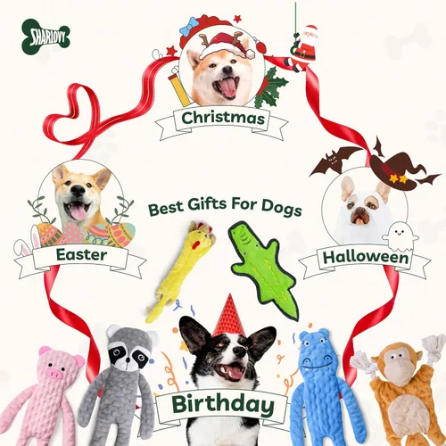 Vista 6 de SHARLOVY - Juguetes para perros sin relleno crujientes y chillones, masticables duraderos para perros agresivos, juguetes de peluche resistentes