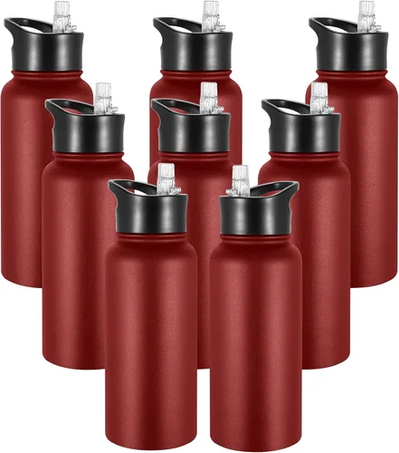 Vista 64 de Botella de agua aislada de 24 onzas con tapa con popote, botella de agua de metal de acero inoxidable con popote y tapa de boca ancha, botella