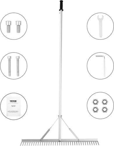 Vista 9 de VEVOR Rastrillo para Paisaje, Rastrillo de Maleza Acuática de Aluminio con Cabeza de 36" y Mango Largo de 75" para Aflojar el Suelo, Cuidado