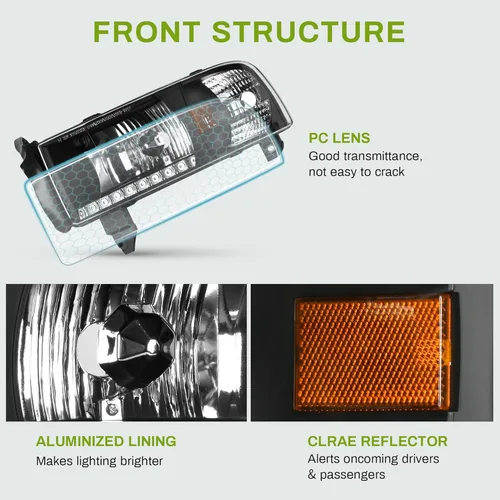 Vista 4 de AUTOSAVER88 Conjunto de faro DRL Compatible con Dodge Ram 1500 1994-01/1994 1995 1996 1997 1998 1999 2000 2001 2002 Dodge Ram 2500 3500 (con DRL)