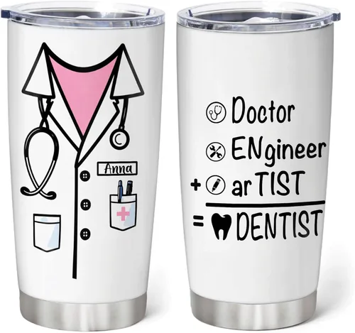 Vista 12 de Hyturtle Vaso personalizado para dentistas, vaso de acero inoxidable con estampado de dientes, 20 onzas con tapa, regalo ideal para dentistas