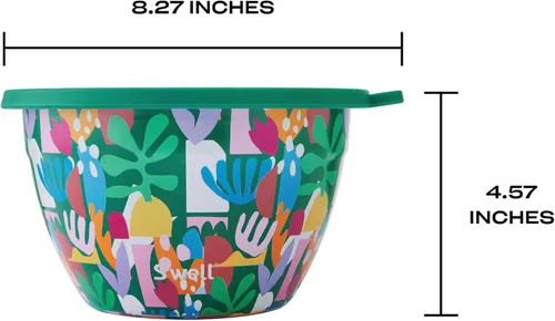 Vista 4 de S'well - Kit de ensaladera de acero inoxidable de 64 oz, diseño de recortes de papel, minirecipiente de 2 oz, bandeja extraíble de organización, a