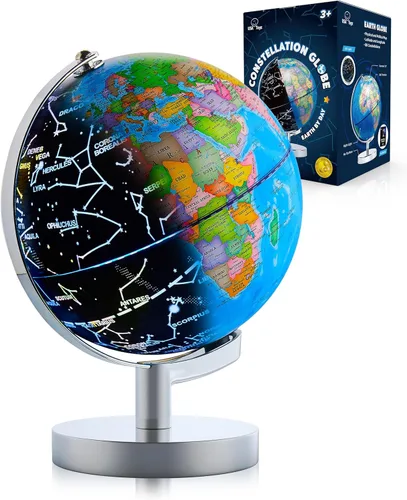 USA Toyz Globo Iluminado para el Aprendizaje de Niños - Globos STEM del Mundo 3 en 1 con Soporte, Mapa de Constelaciones, Lámpara de Escritorio con