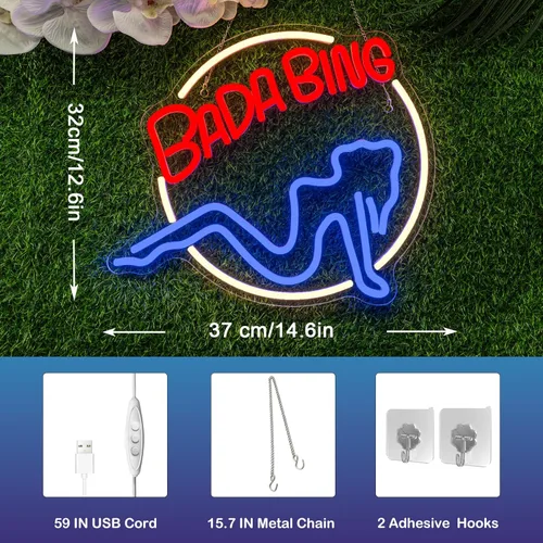 Vista 4 de Bada Bing Letreros de Neón LED Letrero para Dormitorio Mercancía de Los Soprano Letrero Luminoso Letrero de Luz de Neón con USB/Interruptor Operado