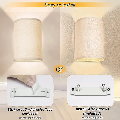 Vista 2 de FINCMY Juego de dos apliques de pared a pilas, 18 colores RGB, luces de pared adhesivas con control remoto, intercambiables regulables con tela