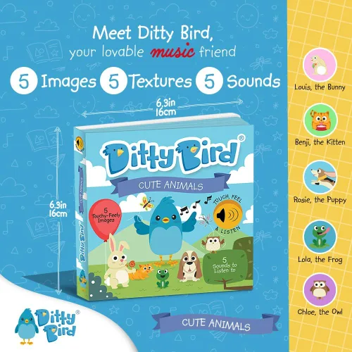 Vista 2 de Ditty Bird Touch & Feel Animals Edition Musical Books Fun Montessori Toys & Learning Resources Sensory Toys for Kids Interactive Toddler Books