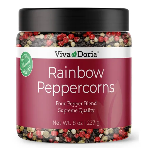 Vista 10 de Viva Doria Mezcla Arcoíris de Pimienta, Pimienta Negra/Verde Entera Esterilizada al Vapor, Pimienta Rosa/Blanca Entera, 16 Oz, Para Recambios