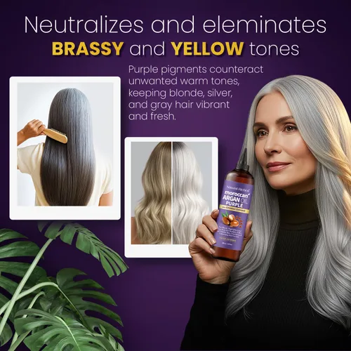 Vista 5 de Natural Riches Aceite de argán marroquí morado para cabello con extracto de linaza, fórmula anti-latón para cabello rubio, plateado, platino y gris
