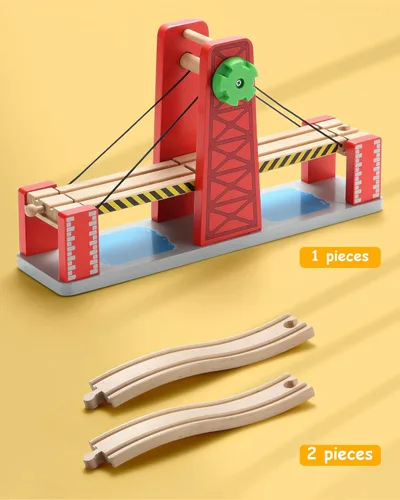 Vista 3 de SainSmart Jr. Juego de accesorios de tren de madera, juego de puente elevador, compatible con Brio, Thomas, Melissa y Doug