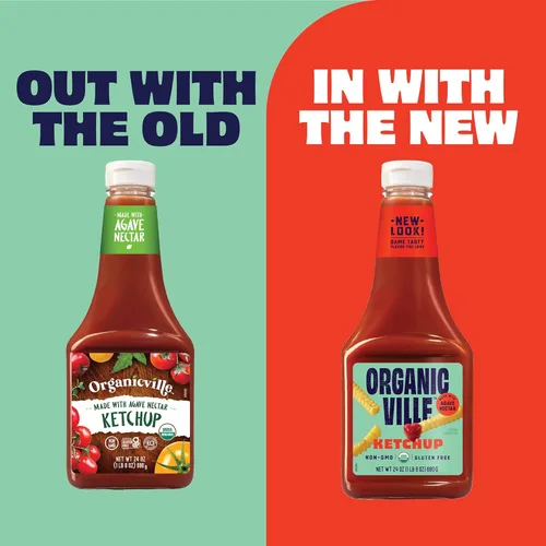 Vista 3 de Organicville Ketchup orgánico - Ketchup de tomate, sin gluten, sin OMG, vegano, orgánico USDA, hecho con néctar de agave, salsa de tomate a base