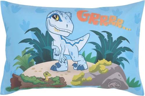 Vista 6 de NoJo Universal Jurassic World Explorers Welcome to Jurassic World, Juego de ropa de cama infantil de 4 piezas con diseño de dinosaurio verde, azul
