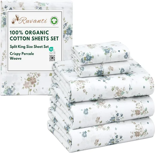 Vista 123 de RUVANTI - Juego de sábanas individual XL, 100% algodón orgánico, percal, certificado GOTS, 3 piezas, bolsillo profundo de 15 pulgadas, frescas