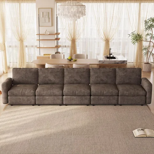 Vista 139 de Guyii Sofá modular de terciopelo, moderno sofá de 4 plazas de gran tamaño con 3 almohadas y reposapiés de almacenamiento, sofá convertible de 115.74