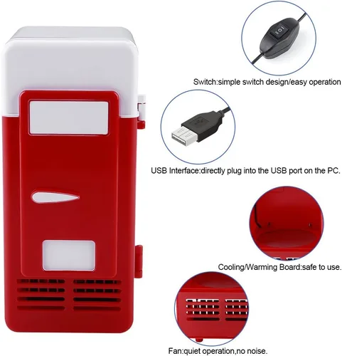 Vista 5 de Mini nevera portátil pequeña con cable USB, 5 V USB LED para automóvil, para dormitorio, oficina, dormitorio, caravana, enchufar y usar, enfría