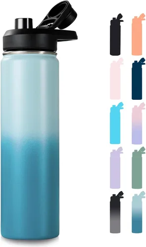 Vista 16 de Fijinhom Botella de agua aislada de 18 onzas con asa, botellas de agua de acero inoxidable 304 con boca ancha, botella de agua deportiva al vacío