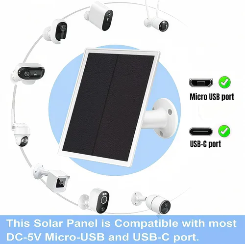 Vista 2 de Paquete de 2 paneles solares para cámara de seguridad con anillo, cargador de panel solar USB de 5 V de alta calidad IP65 impermeable, compatible