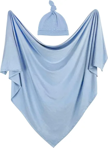 Vista 9 de iEvolve Juego de manta de algodón de punto para bebé con gorro y diadema para recién nacido, mantas de recepción para bebé, niña y niño, 35 x 35