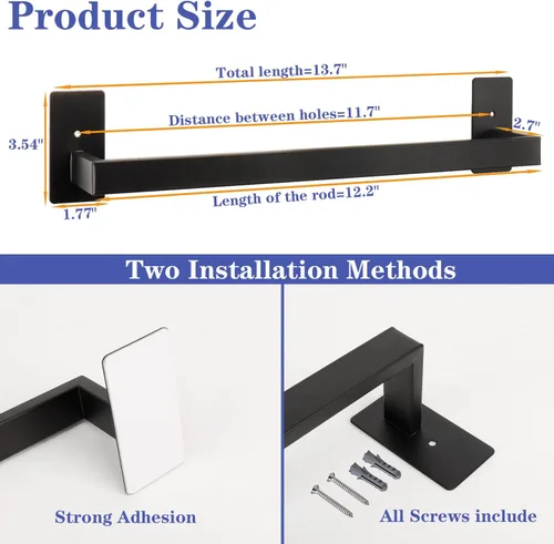 Vista 2 de Barra de Toalla de Baño Autoadhesiva, Toallero sin Perforación Fácil de Instalar, Soporte de Toalla de Mano Hecho de Acero Inoxidable Premium